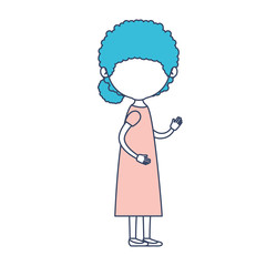 faceless caricature full body elderly woman in dress with curly collected hairstyle in color section silhouette