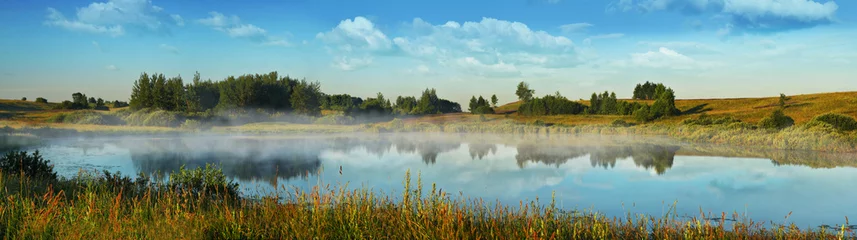 Printed kitchen splashbacks Lake / Pond Morning fog over the lake