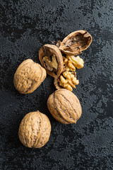 Cracked dried walnuts.