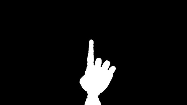 scrolling right from the left edge with one fingers of robot hand, showing the uses of computer touchscreen, tablet, trackpad. UHD. 4k