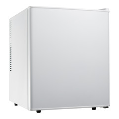 white small refrigerator with closed door