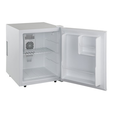 white small refrigerator with an open door on a white background