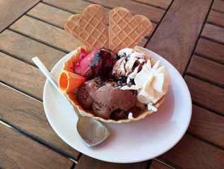 Heart shaped waffle cone and ice cream
