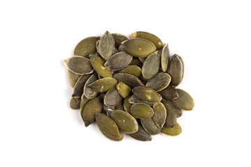 Pumpkin seeds on a white background