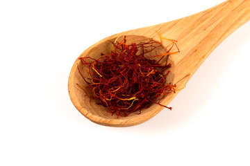 Saffron spice in spoon