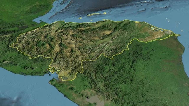Honduras, glide over the satellite map, outlined