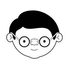 caricature face grandfather with glasses and haircut in black silhouette sections