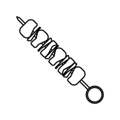 meat skewer or kebab food icon image vector illustration design  black line