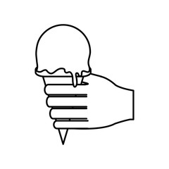 hand holding ice cream cone icon image vector illustration design  black line