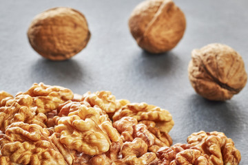 Close up picture of walnuts, shallow depth of field