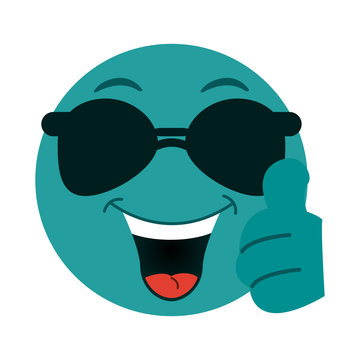 happy thumb up  emoji with sunglasses  instant messaging  icon image vector illustration design 