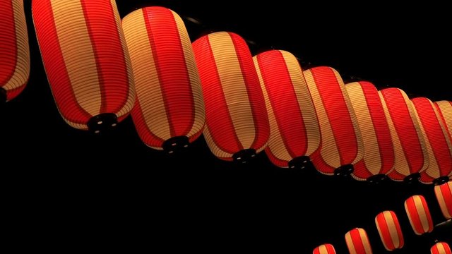 Paper red-white japanese lanterns Chochin shines on dark sky