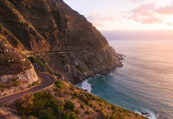 Landscape shot of road along the ocean