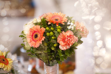 Flower bouquet on wedding table