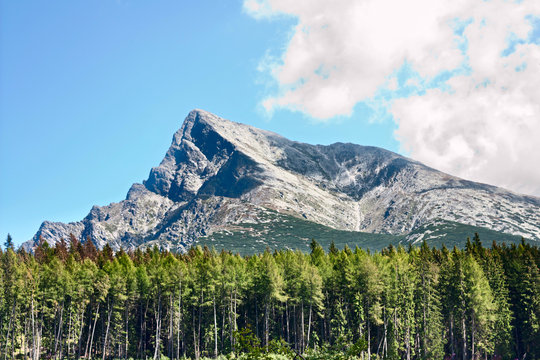 Summertime landscape with view on mount the Krivan in mountains High Tatras, part of the Western Carpathians, historical and geographical Liptov region in the Slovakia