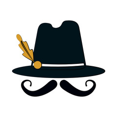 tyrolean hat and mustache bavarian culture germany related icon image vector illustration design 