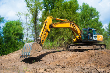 An excavator working on a construction site