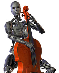 a robot is playing a cello