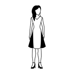 woman in dress and heels avatar icon image vector illustration design  black and white