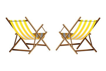 Vector  illustration of two yellow chaise lounge  on transparent background 