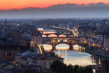 Fototapeta na wymiar Great View of Ponte Vecchio at sunset, Firenze, Italy
