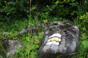 Stone with tourism mark in Tatra Slovakia.