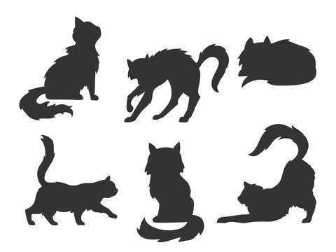 hand drawn cartoon vector silhouettes of the cats