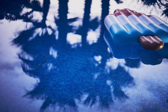 Swimming Pool Palm tree reflection with pool float