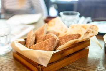 The basket of bread. Pellets from wheat flour.