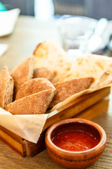 The basket of bread. Pellets from wheat flour.