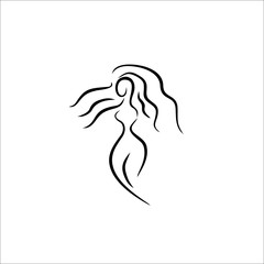 long hair vector line illustration
