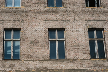 brick stone facade of old residential building