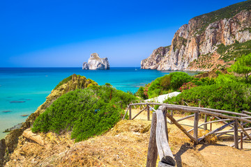 Spaggia di Masua beach and Pan di Zucchero, Sardinia, Italy.