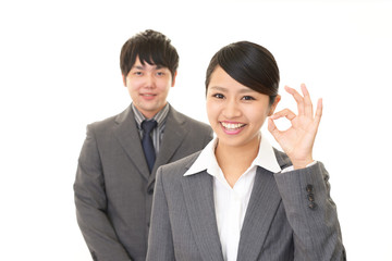 笑顔のビジネスマンとOL