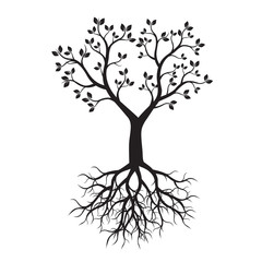 Obraz premium Black Tree with Roots. Vector Illustration.