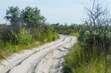 A difficult road from the sand in the steppes of Ukraine