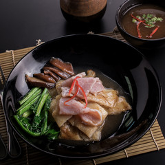 Soup with japanese noodles,