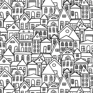 Doodle houses vector background