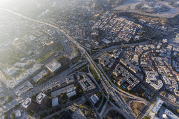 Hollywood 101, Harbor and Pasadena 110 freeway interchange near Chinatown in Los Angeles,...