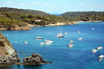 Elba island panorama and boats, Tuscany, Italy, Europe