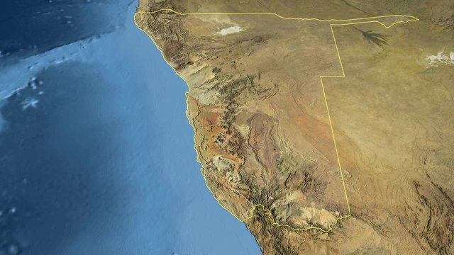 Namibia, glide over the satellite map, outlined