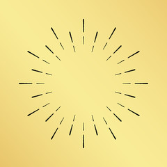 Obraz premium Vector sun burst vintage hand drawn hipster retro clock ray logo. Golden shiny metal texture background