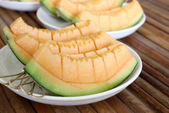 peel melon in white plate