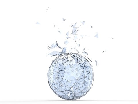 Glass Shattering Out Of The Metal Frame Of The Sphere