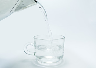 Empty water fills the glass on a white background.