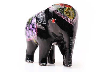 Handemade wooden elephant  statuette Matte black draw pattern asian