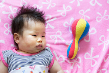 Close up Portrait of a sian cute Infant baby girl (baby are three months)