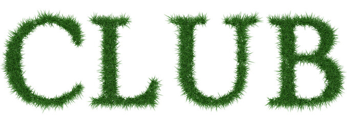 Club - 3D rendering fresh Grass letters isolated on whhite background.