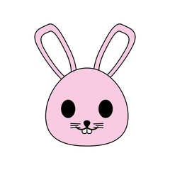 falt line  uncolored kawaii rabbit  head over white background vector illustration
