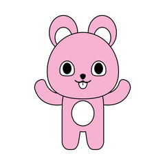 flat line monocromatic  kawaii bear over white background vector illustration